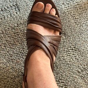 Levity Brown Sandals with Crisscross Leather Straps